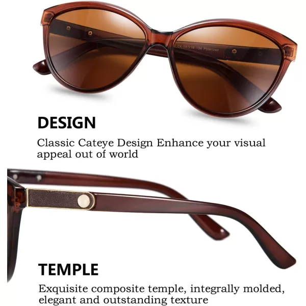 FEISEDY Classic Cateye Polarized Sunglasses for Women 100 UV Protection B2512Brown