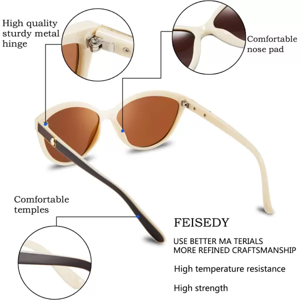 FEISEDY Classic Cateye Polarized Sunglasses for Women 100 UV Protection B2512Brownivory
