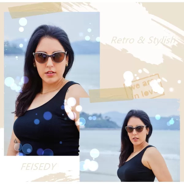 FEISEDY Classic Cateye Polarized Sunglasses for Women 100 UV Protection B2512Brownivory