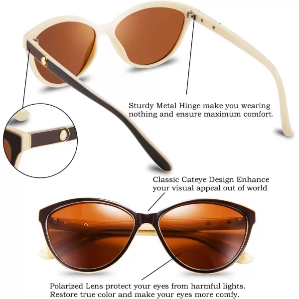 FEISEDY Classic Cateye Polarized Sunglasses for Women 100 UV Protection B2512Brownivory