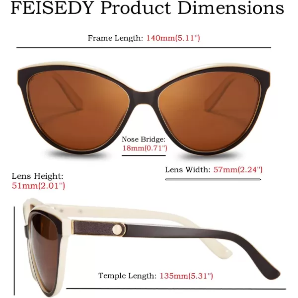 FEISEDY Classic Cateye Polarized Sunglasses for Women 100 UV Protection B2512Brownivory