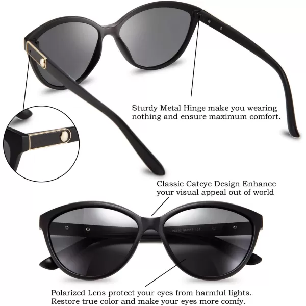 FEISEDY Classic Cateye Polarized Sunglasses for Women 100 UV Protection B2512Matt Black