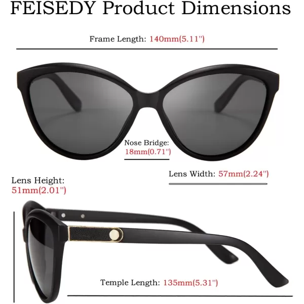 FEISEDY Classic Cateye Polarized Sunglasses for Women 100 UV Protection B2512Matt Black
