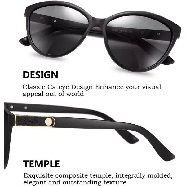 FEISEDY Classic Cateye Polarized Sunglasses for Women 100 UV Protection B2512Matt Black