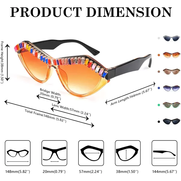 FEISEDY Fashion Cat Eye Diamond Sunglasses Women Retro Vintage Cateye Plastic Frame B2302005 Tea FrameOrange Lens