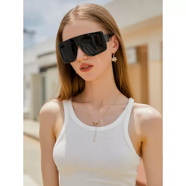FEISEDY Large Square Baddie Oversized Women Sunglasses Shield Men Fashion Flat Top Wrap Baddie Shades B5040