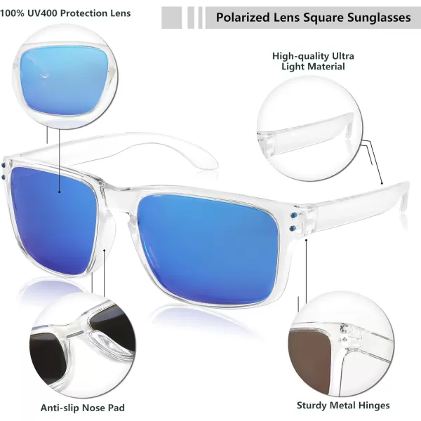 FEISEDY Men Sunglasses PolarizedSquare Vintage Cycling Running Fishing Golf Hiking Sports Sun Glasses B0080Polarized Blue Mirrored Lenses With Transparent Temples 005