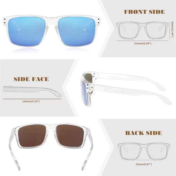 FEISEDY Men Sunglasses PolarizedSquare Vintage Cycling Running Fishing Golf Hiking Sports Sun Glasses B0080Polarized Blue Mirrored Lenses With Transparent Temples 005