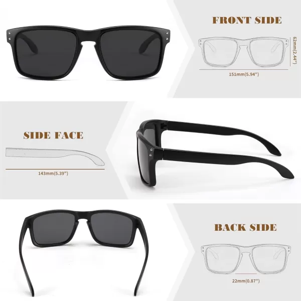 FEISEDY Men Sunglasses PolarizedSquare Vintage Cycling Running Fishing Golf Hiking Sports Sun Glasses B0080Polarized Gray Lenses With Black Temples 001