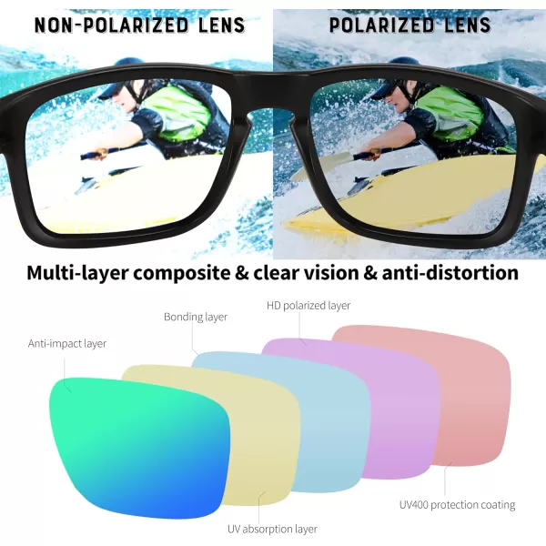 FEISEDY Men Sunglasses PolarizedSquare Vintage Cycling Running Fishing Golf Hiking Sports Sun Glasses B0080Polarized Green Mirrored Lenses With Black Temples 002