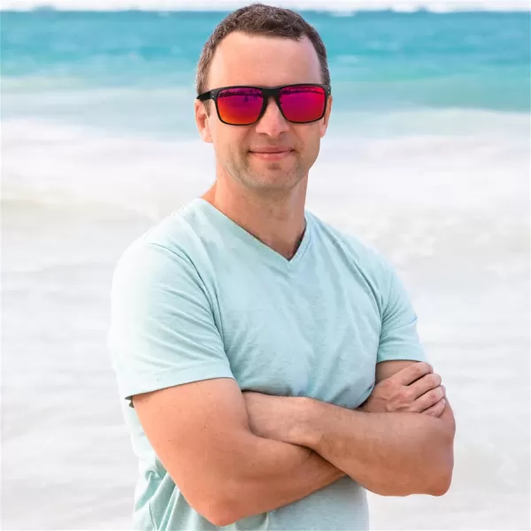 FEISEDY Men Sunglasses PolarizedSquare Vintage Cycling Running Fishing Golf Hiking Sports Sun Glasses B0080Polarized Red Mirrored Lenses With Black Temples 004