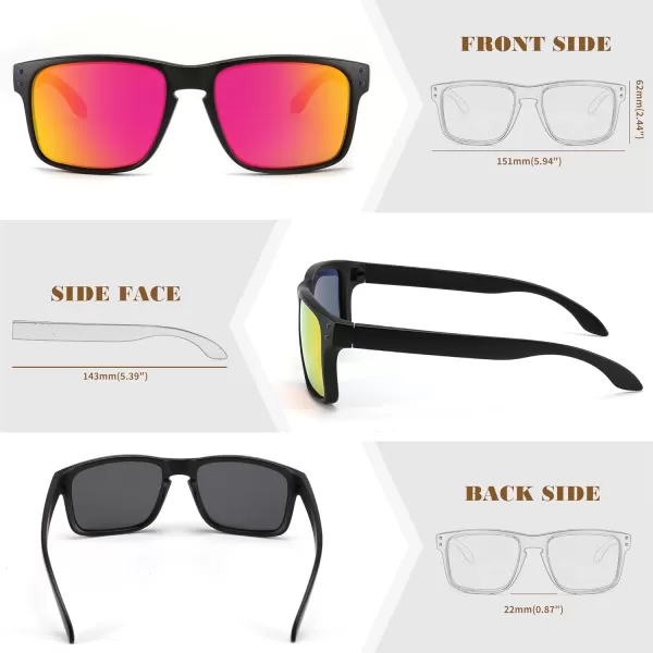 FEISEDY Men Sunglasses PolarizedSquare Vintage Cycling Running Fishing Golf Hiking Sports Sun Glasses B0080Polarized Red Mirrored Lenses With Black Temples 004