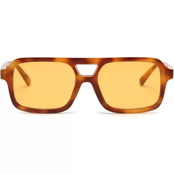 FEISEDY Retro 70s Aviator Sunglasses for Women Men Trendy Flat Square Frame UV400 Sunglasses B0174001 Light Leopard  Yellow