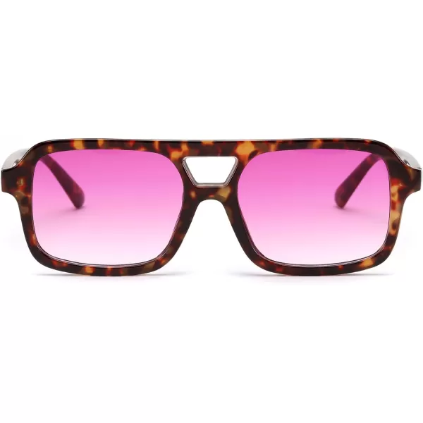 FEISEDY Retro 70s Aviator Sunglasses for Women Men Trendy Flat Square Frame UV400 Sunglasses B0174002 Tortoiseshell  Gradual Purple