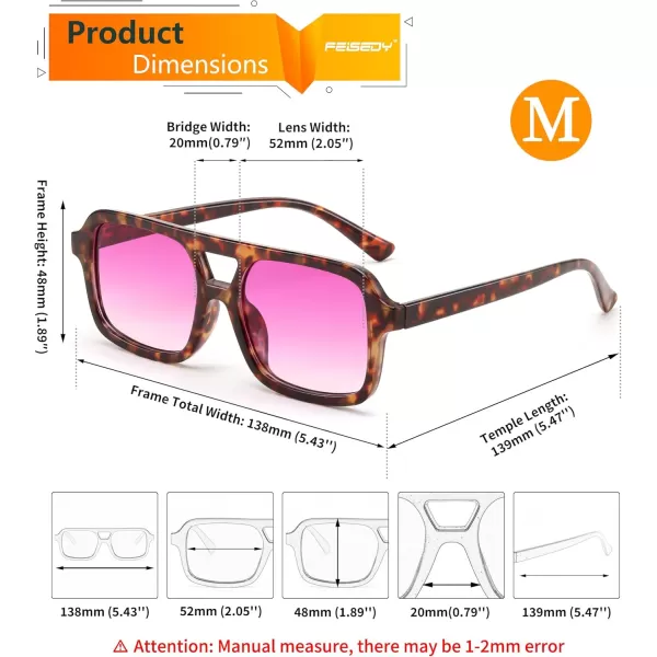FEISEDY Retro 70s Aviator Sunglasses for Women Men Trendy Flat Square Frame UV400 Sunglasses B0174002 Tortoiseshell  Gradual Purple