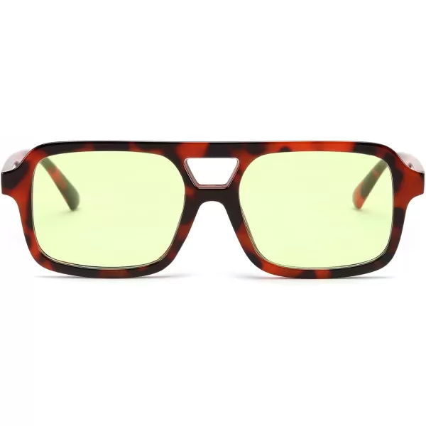 FEISEDY Retro 70s Aviator Sunglasses for Women Men Trendy Flat Square Frame UV400 Sunglasses B0174003 Deep Leopard  Green