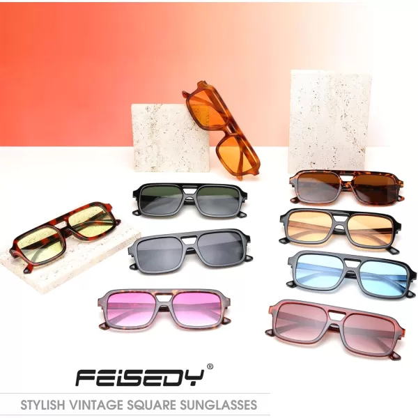 FEISEDY Retro 70s Aviator Sunglasses for Women Men Trendy Flat Square Frame UV400 Sunglasses B0174003 Deep Leopard  Green