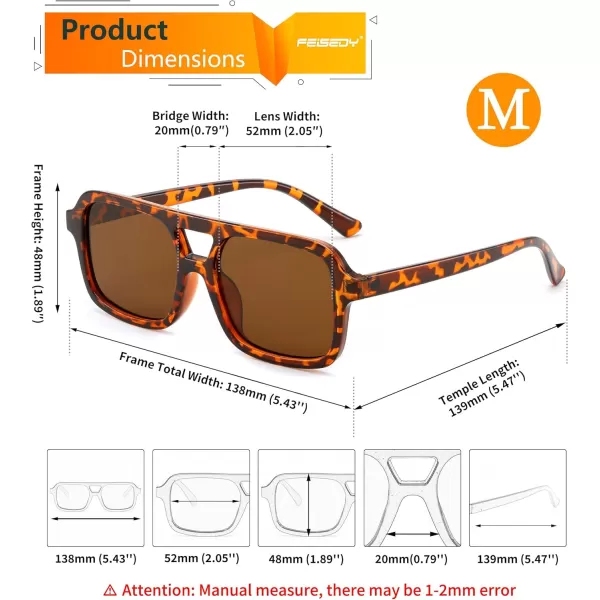 FEISEDY Retro 70s Aviator Sunglasses for Women Men Trendy Flat Square Frame UV400 Sunglasses B0174004 Leopard  Tea