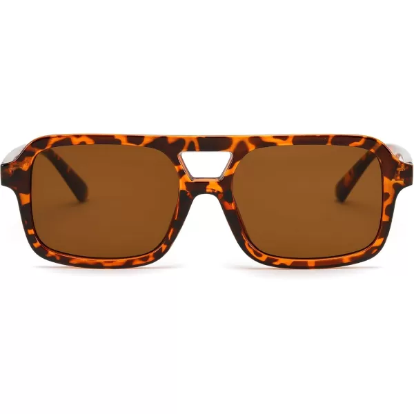 FEISEDY Retro 70s Aviator Sunglasses for Women Men Trendy Flat Square Frame UV400 Sunglasses B0174004 Leopard  Tea