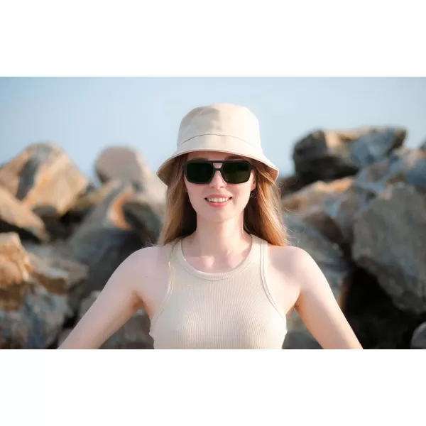 FEISEDY Retro 70s Aviator Sunglasses for Women Men Trendy Flat Square Frame UV400 Sunglasses B0174005 Black  Dark Green