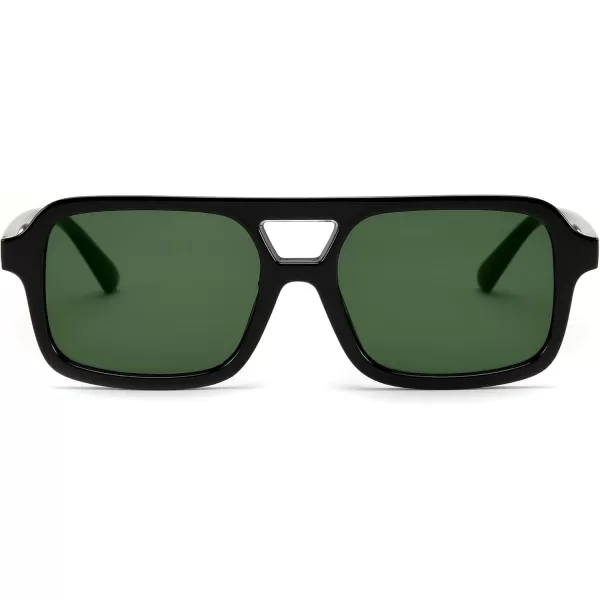 FEISEDY Retro 70s Aviator Sunglasses for Women Men Trendy Flat Square Frame UV400 Sunglasses B0174005 Black  Dark Green