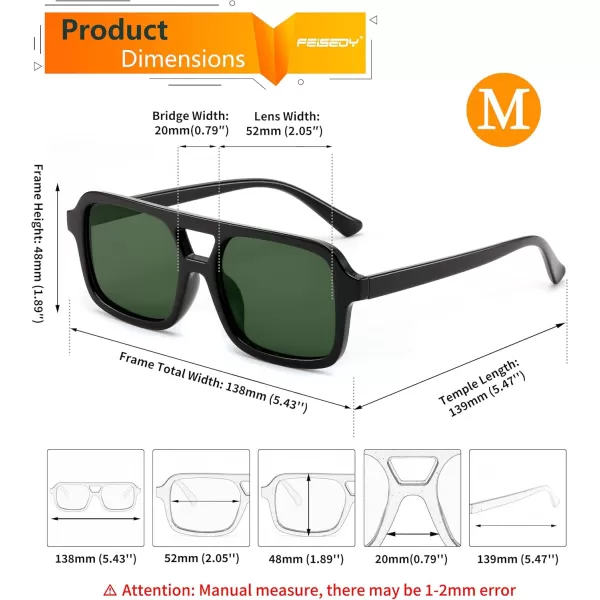 FEISEDY Retro 70s Aviator Sunglasses for Women Men Trendy Flat Square Frame UV400 Sunglasses B0174005 Black  Dark Green