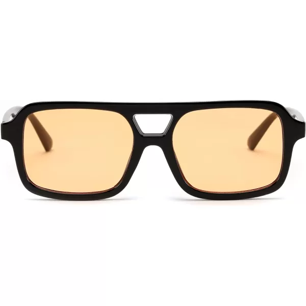 FEISEDY Retro 70s Aviator Sunglasses for Women Men Trendy Flat Square Frame UV400 Sunglasses B0174006 Black  Orange