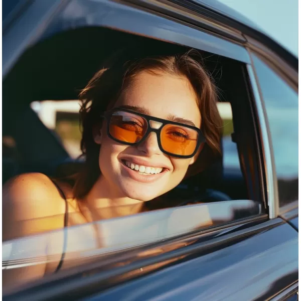 FEISEDY Retro 70s Aviator Sunglasses for Women Men Trendy Flat Square Frame UV400 Sunglasses B0174006 Black  Orange