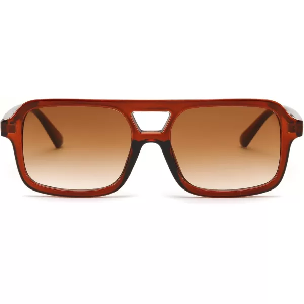 FEISEDY Retro 70s Aviator Sunglasses for Women Men Trendy Flat Square Frame UV400 Sunglasses B0174007 Transparent Tea