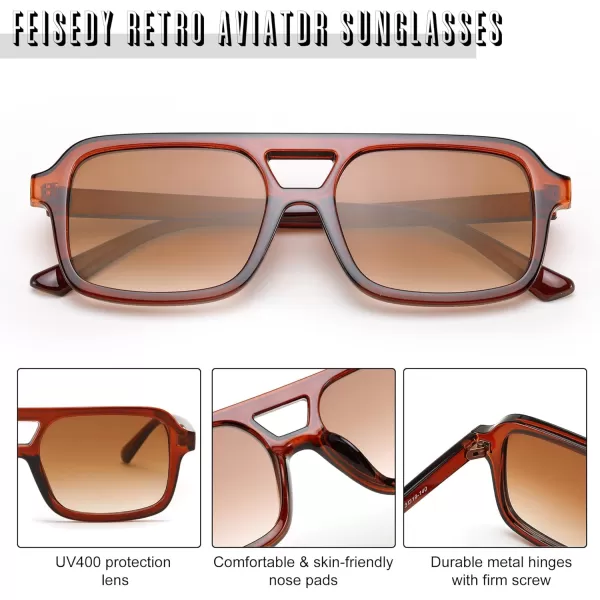 FEISEDY Retro 70s Aviator Sunglasses for Women Men Trendy Flat Square Frame UV400 Sunglasses B0174007 Transparent Tea