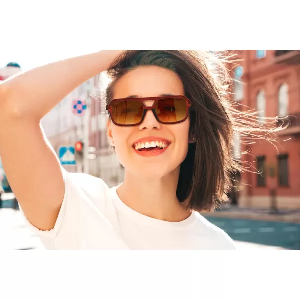 FEISEDY Retro 70s Aviator Sunglasses for Women Men Trendy Flat Square Frame UV400 Sunglasses B0174007 Transparent Tea