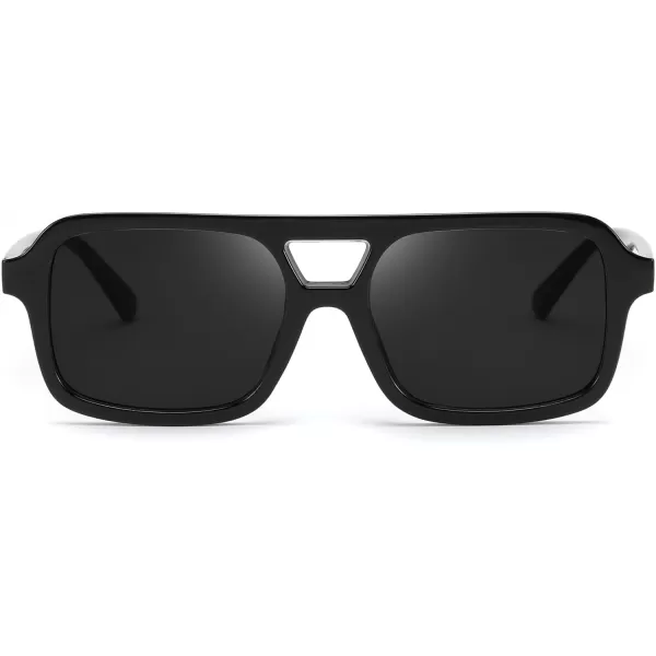 FEISEDY Retro 70s Aviator Sunglasses for Women Men Trendy Flat Square Frame UV400 Sunglasses B0174008 Black  Grey