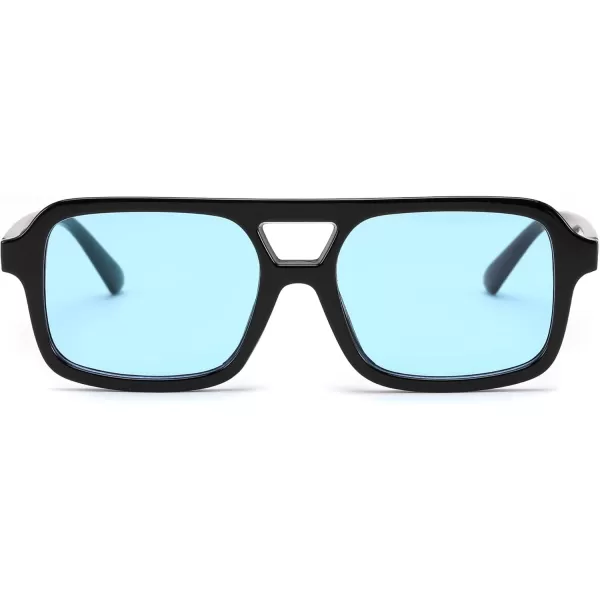 FEISEDY Retro 70s Aviator Sunglasses for Women Men Trendy Flat Square Frame UV400 Sunglasses B0174009 Black  Blue