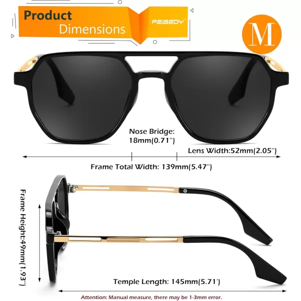 FEISEDY Retro 70s Aviator Sunglasses for Women Men Vintage Square Trendy Oversized Shades UV400 B0145Black