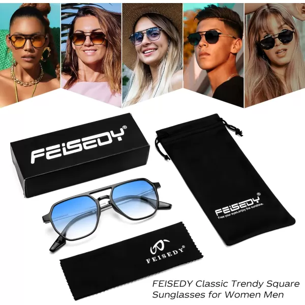 FEISEDY Retro 70s Aviator Sunglasses for Women Men Vintage Square Trendy Oversized Shades UV400 B0145Gradual Blue