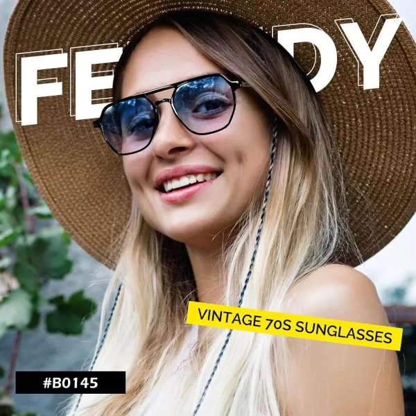 FEISEDY Retro 70s Aviator Sunglasses for Women Men Vintage Square Trendy Oversized Shades UV400 B0145Gradual Blue