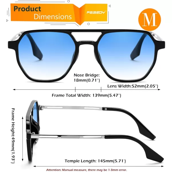 FEISEDY Retro 70s Aviator Sunglasses for Women Men Vintage Square Trendy Oversized Shades UV400 B0145Gradual Blue