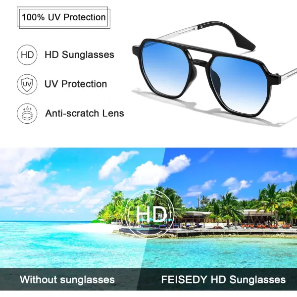 FEISEDY Retro 70s Aviator Sunglasses for Women Men Vintage Square Trendy Oversized Shades UV400 B0145Gradual Blue
