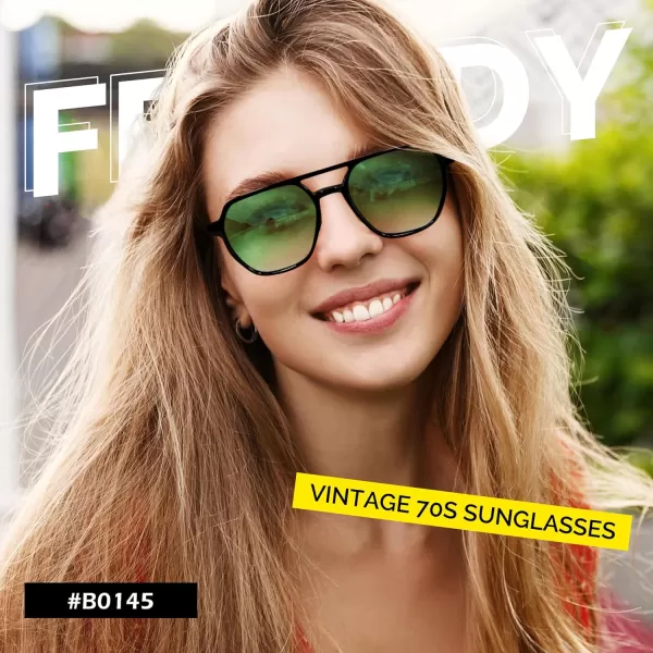 FEISEDY Retro 70s Aviator Sunglasses for Women Men Vintage Square Trendy Oversized Shades UV400 B0145Gradual Green