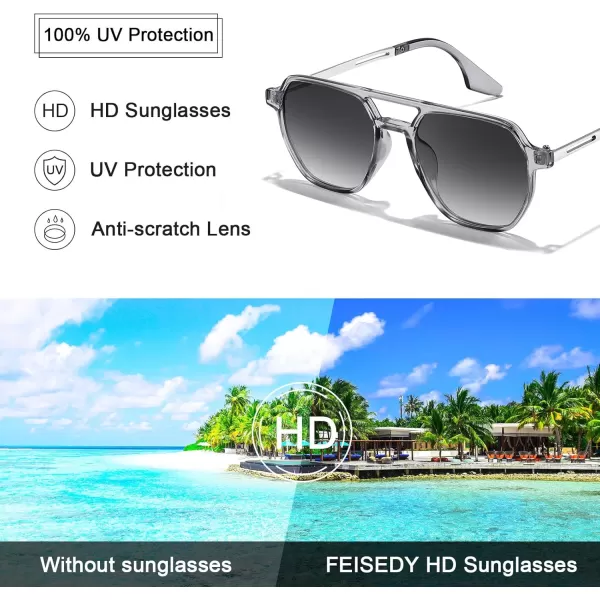 FEISEDY Retro 70s Aviator Sunglasses for Women Men Vintage Square Trendy Oversized Shades UV400 B0145Gradual Grey