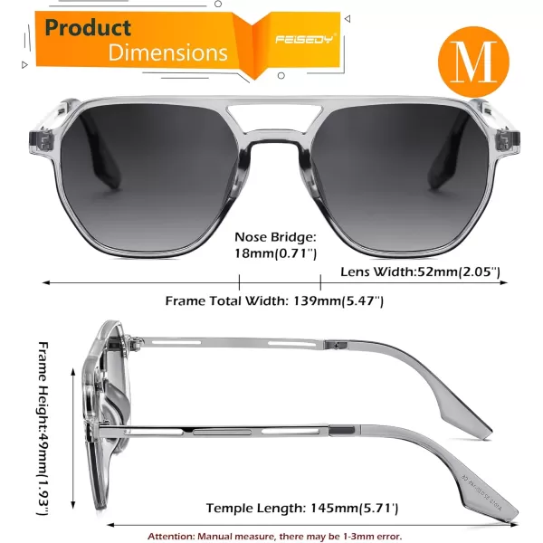 FEISEDY Retro 70s Aviator Sunglasses for Women Men Vintage Square Trendy Oversized Shades UV400 B0145Gradual Grey