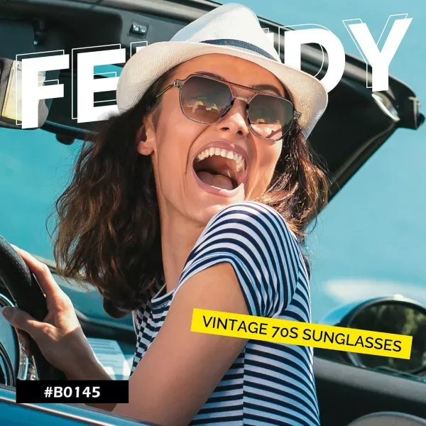 FEISEDY Retro 70s Aviator Sunglasses for Women Men Vintage Square Trendy Oversized Shades UV400 B0145Gradual Grey