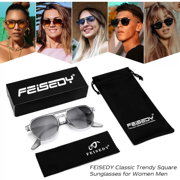 FEISEDY Retro 70s Aviator Sunglasses for Women Men Vintage Square Trendy Oversized Shades UV400 B0145Gradual Grey