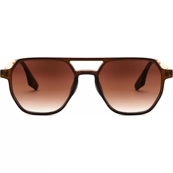 FEISEDY Retro 70s Aviator Sunglasses for Women Men Vintage Square Trendy Oversized Shades UV400 B0145Gradual Tea