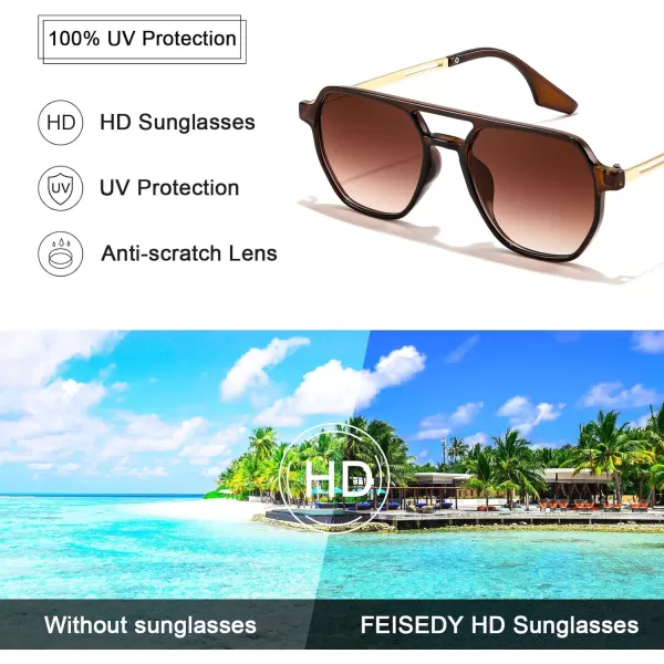 FEISEDY Retro 70s Aviator Sunglasses for Women Men Vintage Square Trendy Oversized Shades UV400 B0145Gradual Tea
