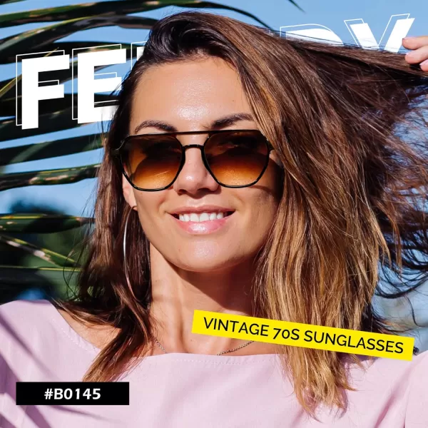 FEISEDY Retro 70s Aviator Sunglasses for Women Men Vintage Square Trendy Oversized Shades UV400 B0145Gradual Tea