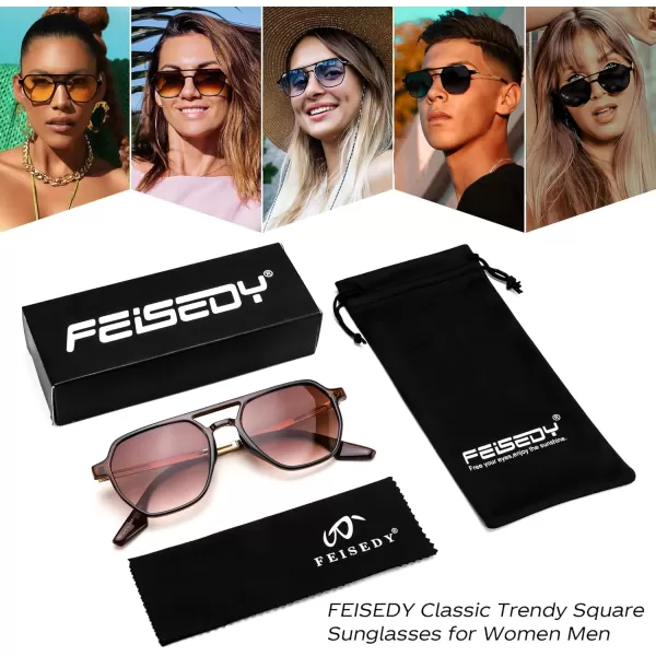 FEISEDY Retro 70s Aviator Sunglasses for Women Men Vintage Square Trendy Oversized Shades UV400 B0145Gradual Tea