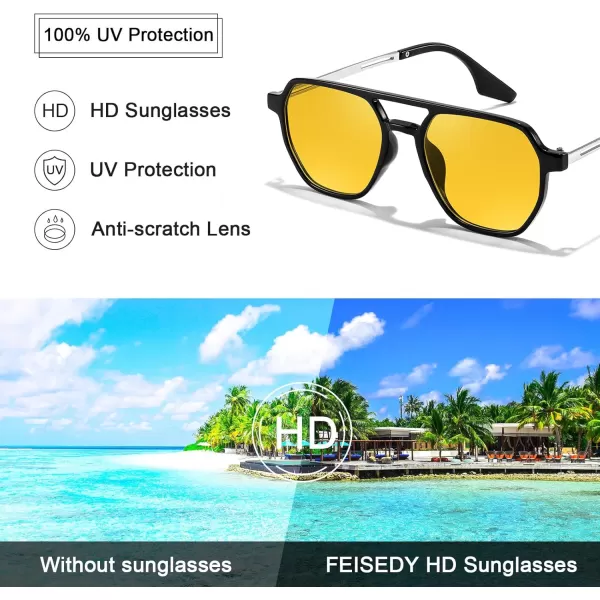FEISEDY Retro 70s Aviator Sunglasses for Women Men Vintage Square Trendy Oversized Shades UV400 B0145Yellow