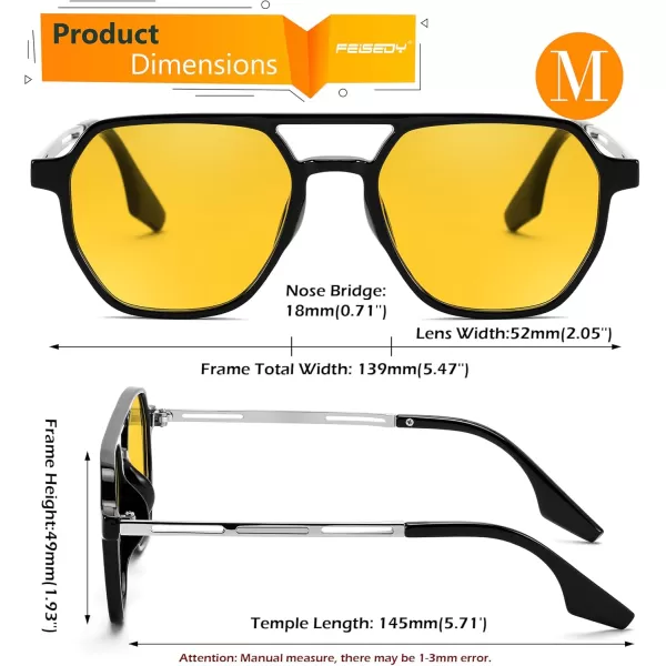 FEISEDY Retro 70s Aviator Sunglasses for Women Men Vintage Square Trendy Oversized Shades UV400 B0145Yellow
