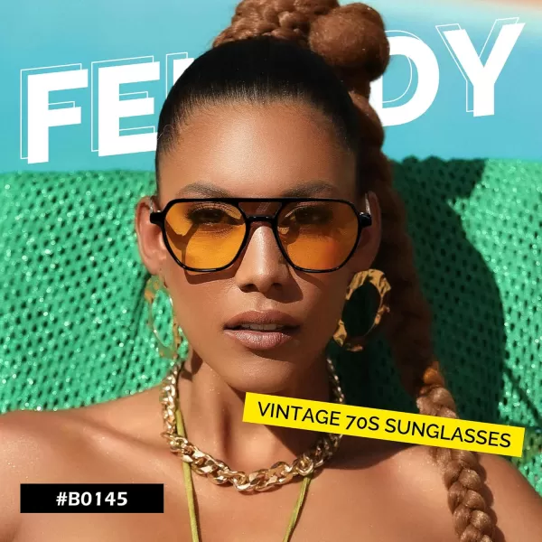 FEISEDY Retro 70s Aviator Sunglasses for Women Men Vintage Square Trendy Oversized Shades UV400 B0145Yellow